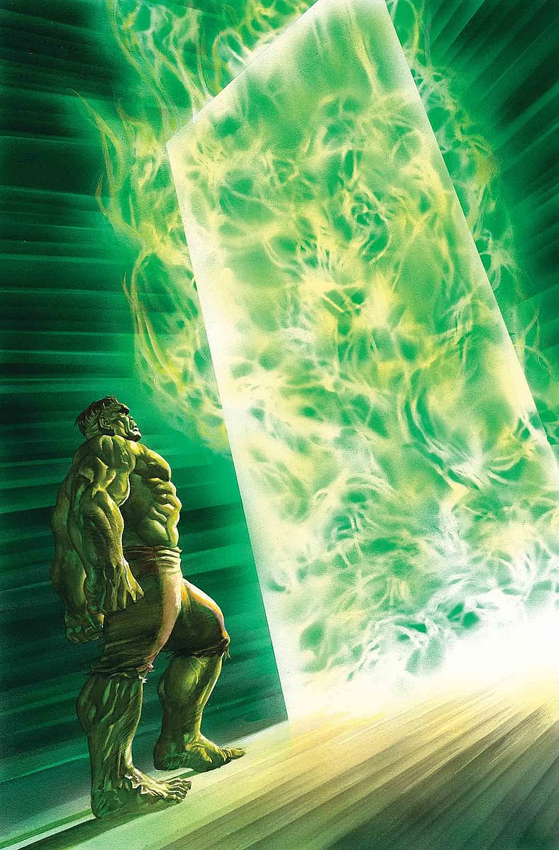 Hulk faces The Green Door on Alex Ross' cover to Immortal Hulk Vol. 1 #10 "Thaumiel" (2018), Marvel