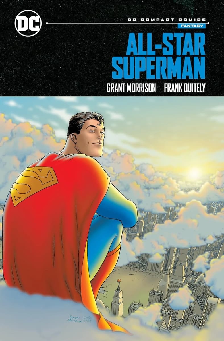 The Man of Steel looks towards a better tomorrow on Frank Quitely's cover to All-Star Superman Vol. 1 #1 "...Faster..." (2006), DC Compact Edition