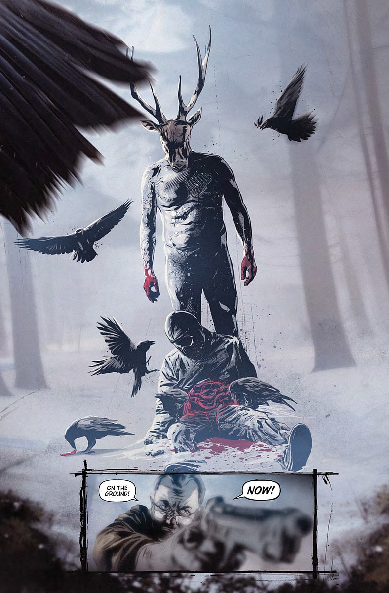 Agent Collins isn't the least bit surprised to discover that the killer is a furry in No Man's Land issue #1 (2025). Art and words by Szymon Kudrański. Image Comics. 