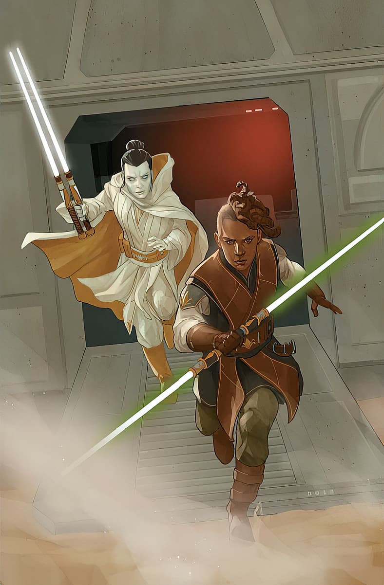 Keeve Trennis and Orla Jareni draw lightsabers in Star Wars - The High Republic #8 (2021), Marvel