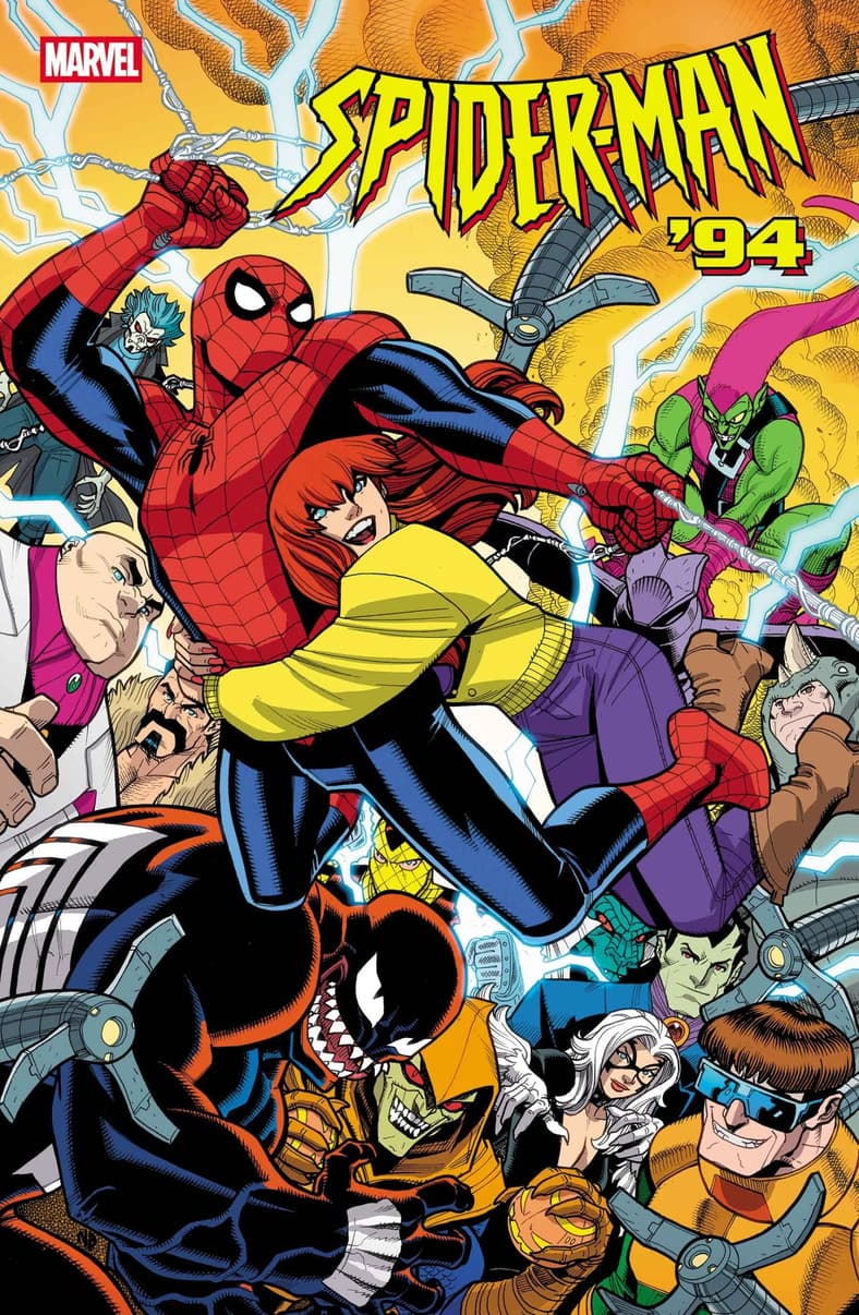 Peter Parker loves Mary-Jane on Nick Bradshaw's cover to Spider-Man '94 Vol. 1 #1 (2025), Marvel Comics
