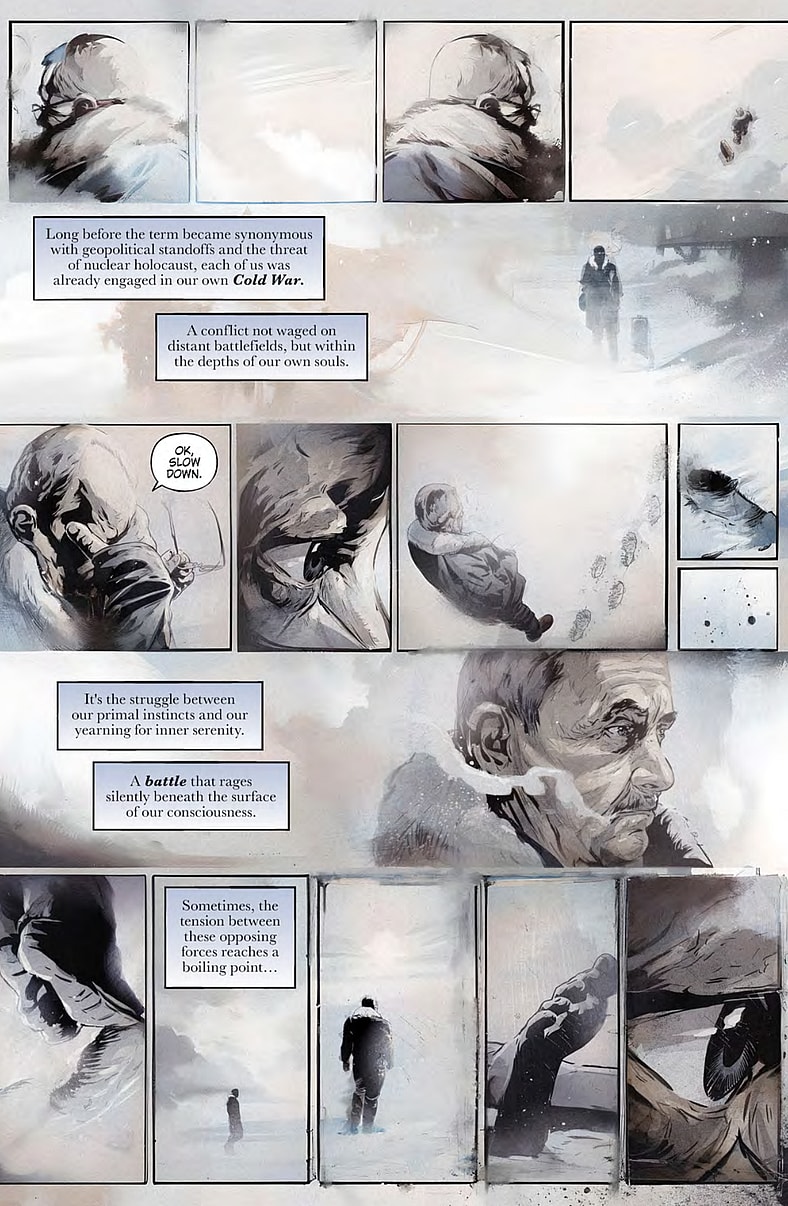 Agent Collins has an introspective moment in No Man's Land issue #1 (2025). Art and words by Szymon Kudrański. Image Comics.