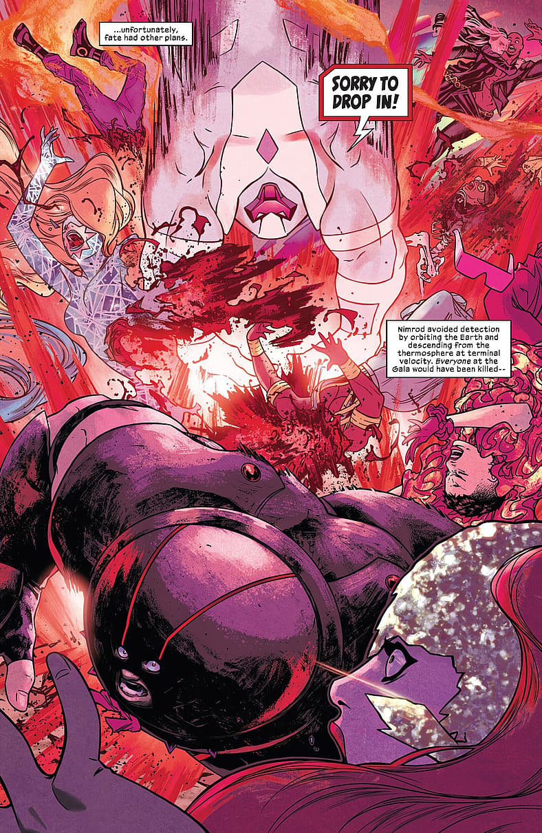 Nimrod obliterates the newly-crowned X-Men team in X-Men: Hellfire Gala 2023 Vol. 1 #1 (2023)