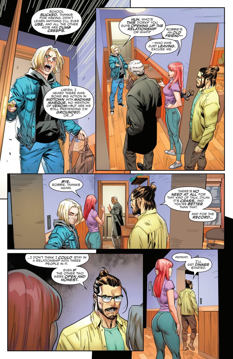 Paul turns up the passive-aggression on MJ in All-New Venom Vol. 1 #6 (2025), Marvel Comics. Words by Al Ewing, art by Carlos Gómez, Frank D'armata, and Clayton Cowles.