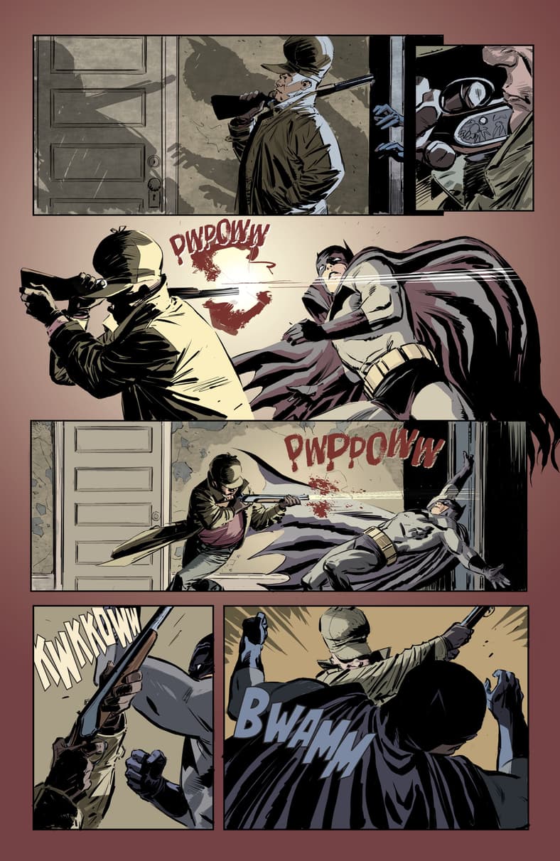 The Dark Knight comes to blows with Bruce Wayne's 'killer' in Batman/Elmer Fudd Sepcial Vol. 1 #1 (2017), DC. Words by Tom King, art by Lee Weeks, Lovern Kindzierski, and Deron Bennett.