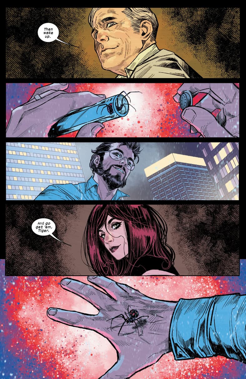 Peter Parker embraces his destiny in Ultimate Spider-Man Vol. 1 #1 (2024), Marvel Comics. Words by Jonathan Hickman, art by Marco Checchetto, Matthew Wilson, and Cory Petit.