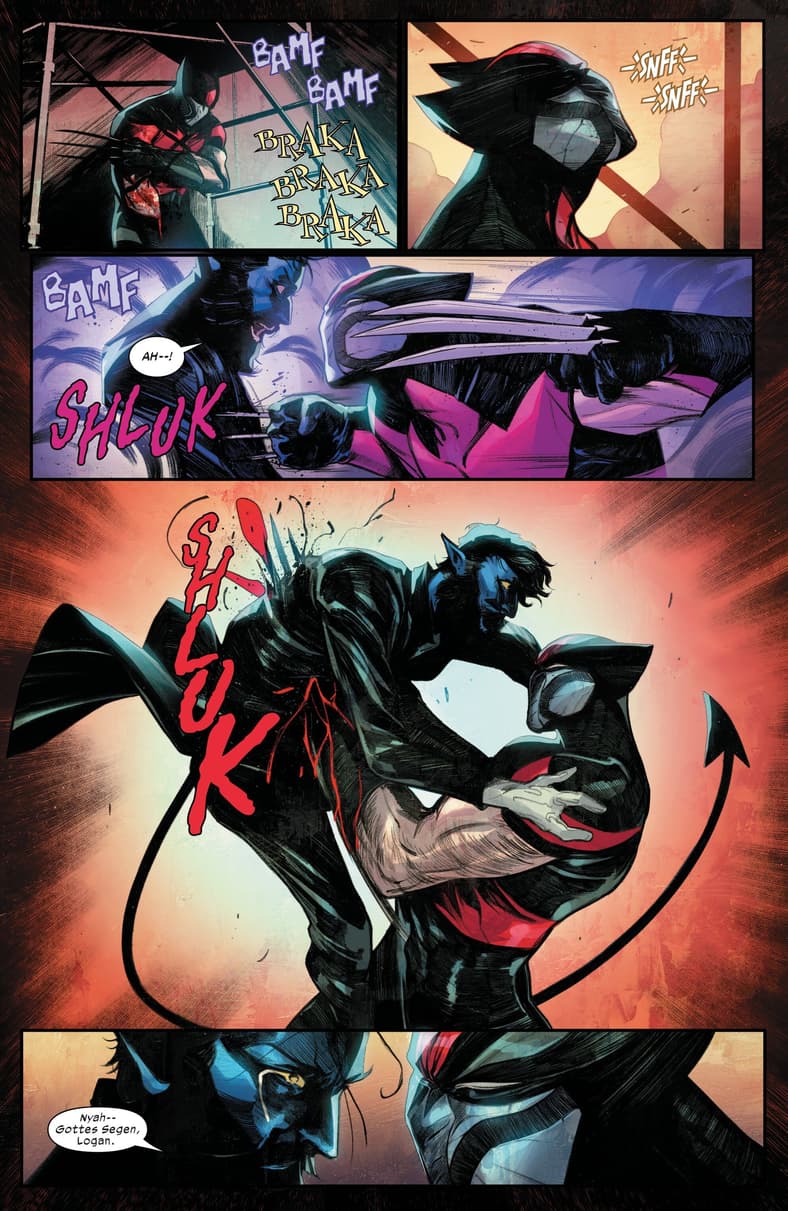 The Winter Soldier guts Father Wagner in Ultimate Wolverine Vol. 1 #7 (2025), Marvel Comics. Words by Chris Condon, art by Alessandro Cappuccio, Bryan Valenza, and Cory Petit.