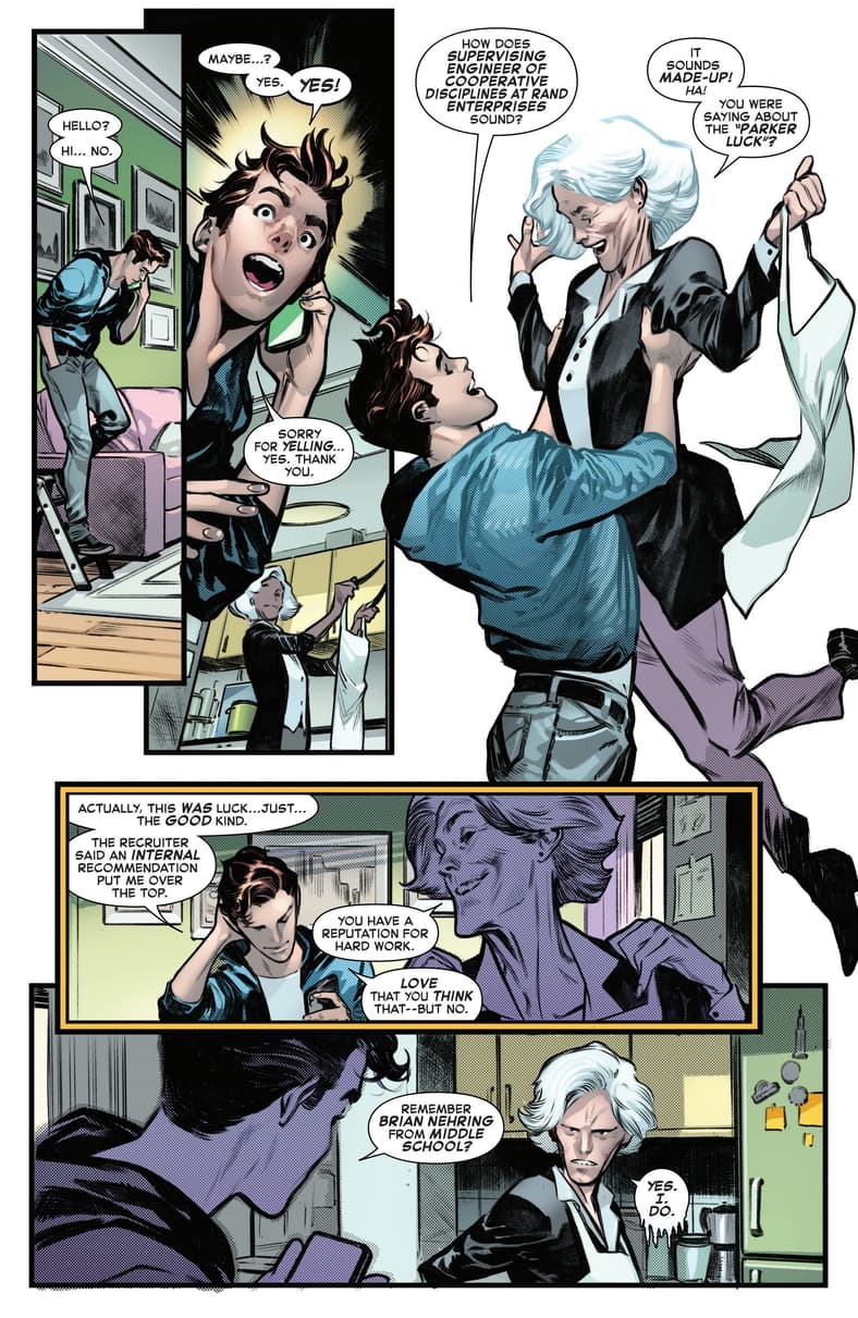 Peter receives a call from an old friend in Amazing Spider-Man Vol. 7 #1 (2025), Marvel Comics. Words by Joe Kelly, art by Pepe Larraz and Marte Gracia.