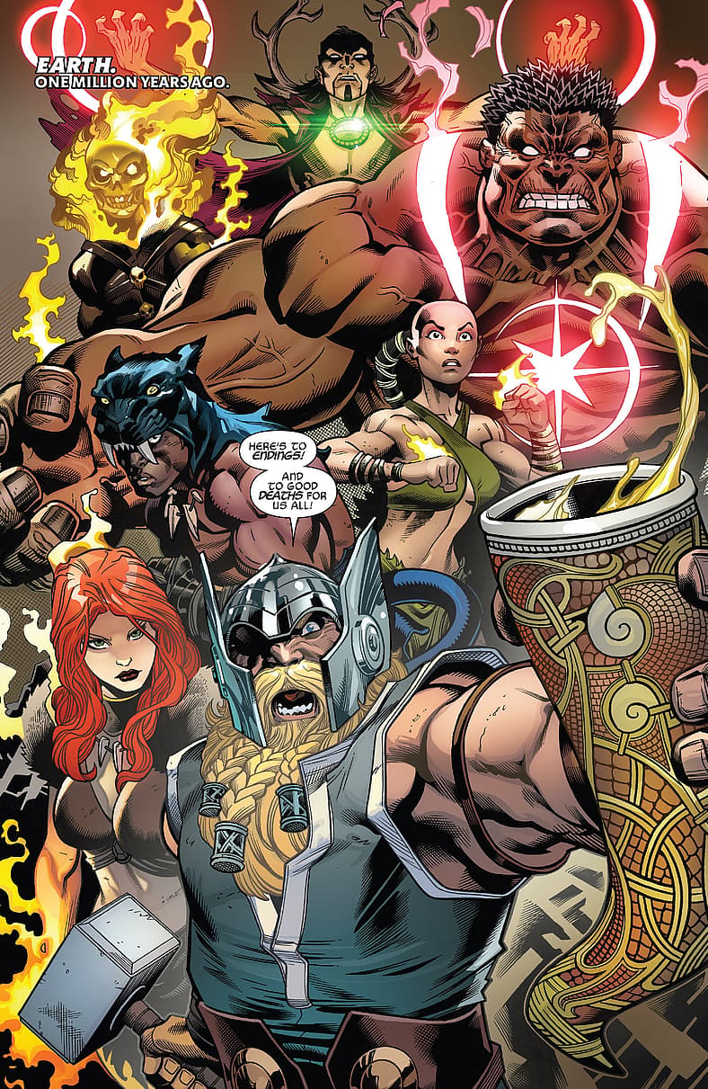 The Avengers of 1,000,000 B.C. assemble in Avengers Vol. 8 #1 "The Final Host" (2018), Marvel Comics