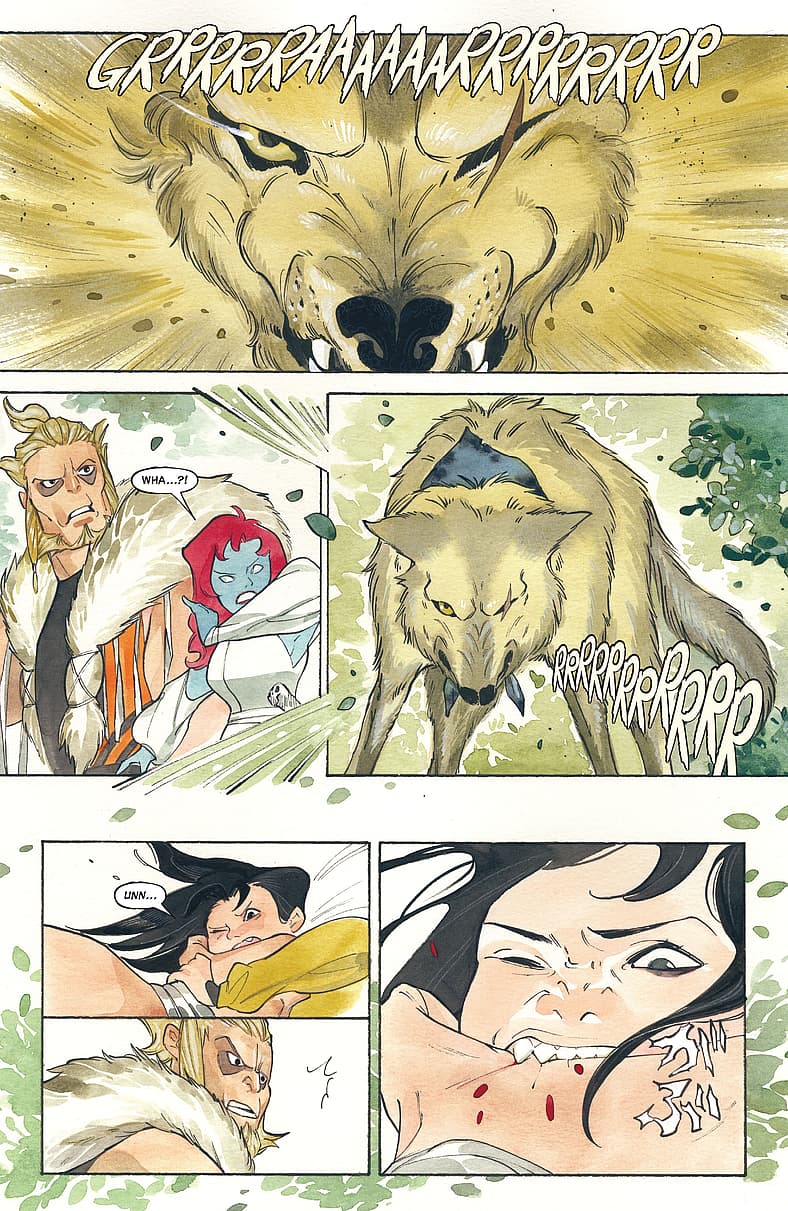 Logan draws Mystique and Sabretooth's attention from Mariko in Demon Days: Cursed Web #1 (2021)