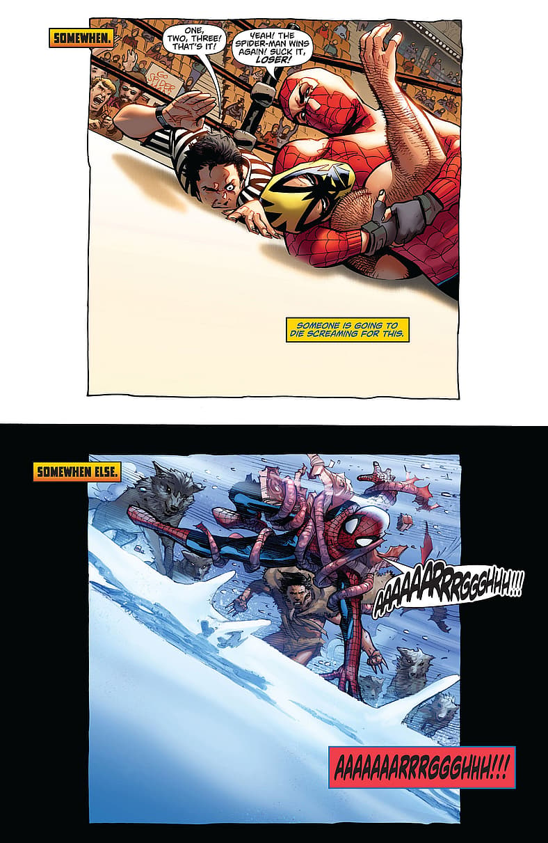 Peter and Logan visit the other's past in Astonishing Spider-Man & Wolverine Vol. 1 #4 (2011)