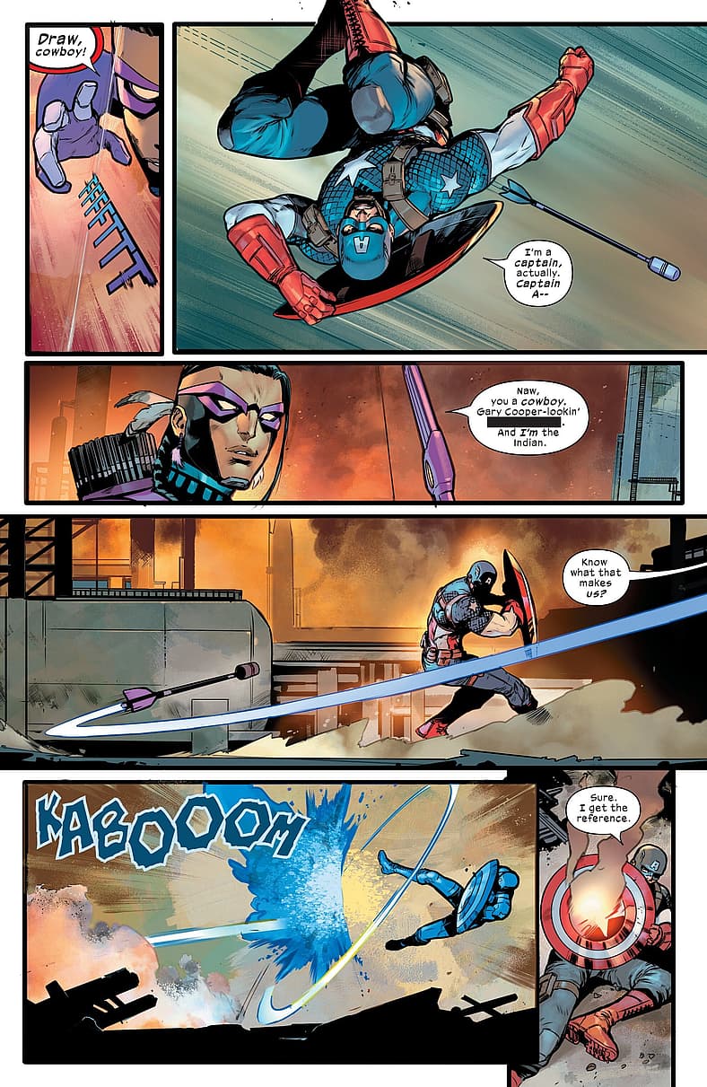 Captain America meets the new Hawkeye in Ultimates Vol. 3 #5 (2024), Marvel Comics