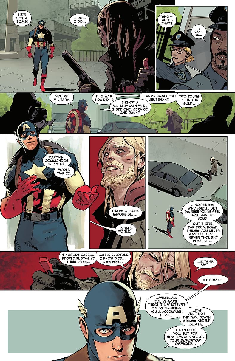 Steve Rogers talks down a would-be suicide bomber in Captain America Vol. 12 #1 (2025), Marvel