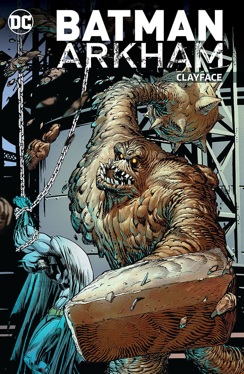 Clayface takes a swing at chained Batman on Guillem March's cover to Batman: Arkham-Clayface (2017)