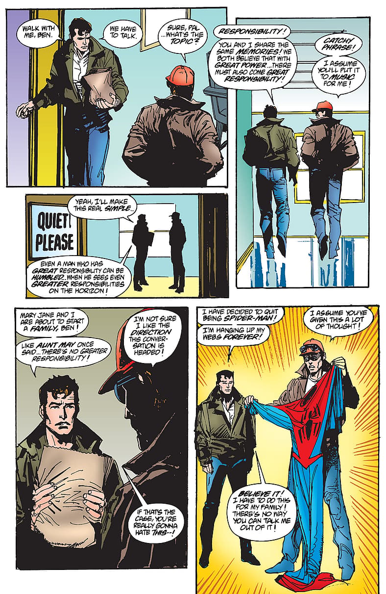 Peter Parker leaves web-slinging to Ben Reilly, Spectacular Spider-Man Vol. 1 #229 (1995), Marvel