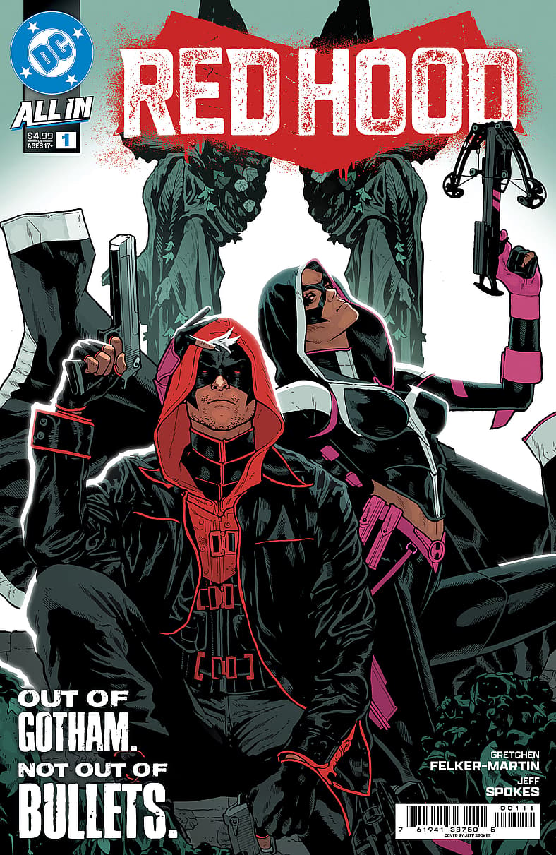 Huntress and Red Hood spell trouble on Jeff Spokes' cover to Red Hood Vol. 1 #1 (2025), DC