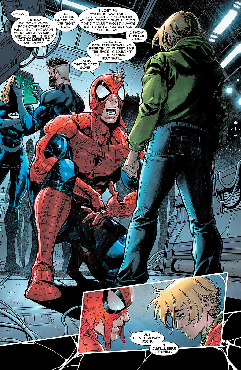 Spider-Man reassures Dylan Brock in Venom Vol. 4 #33 (2021), Marvel Comics