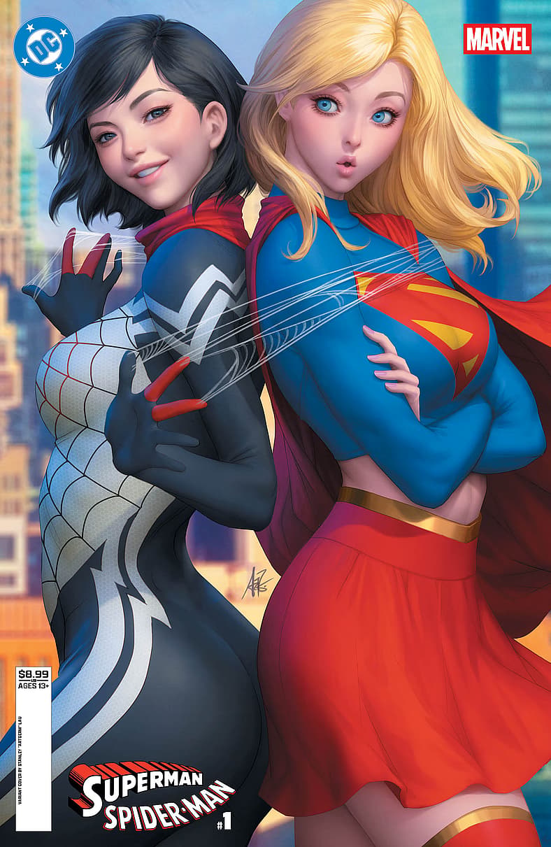 Silk and Supergirl on Stanley Lau variant cover to Superman/Spider-Man Vol. 1 #1 (2026)