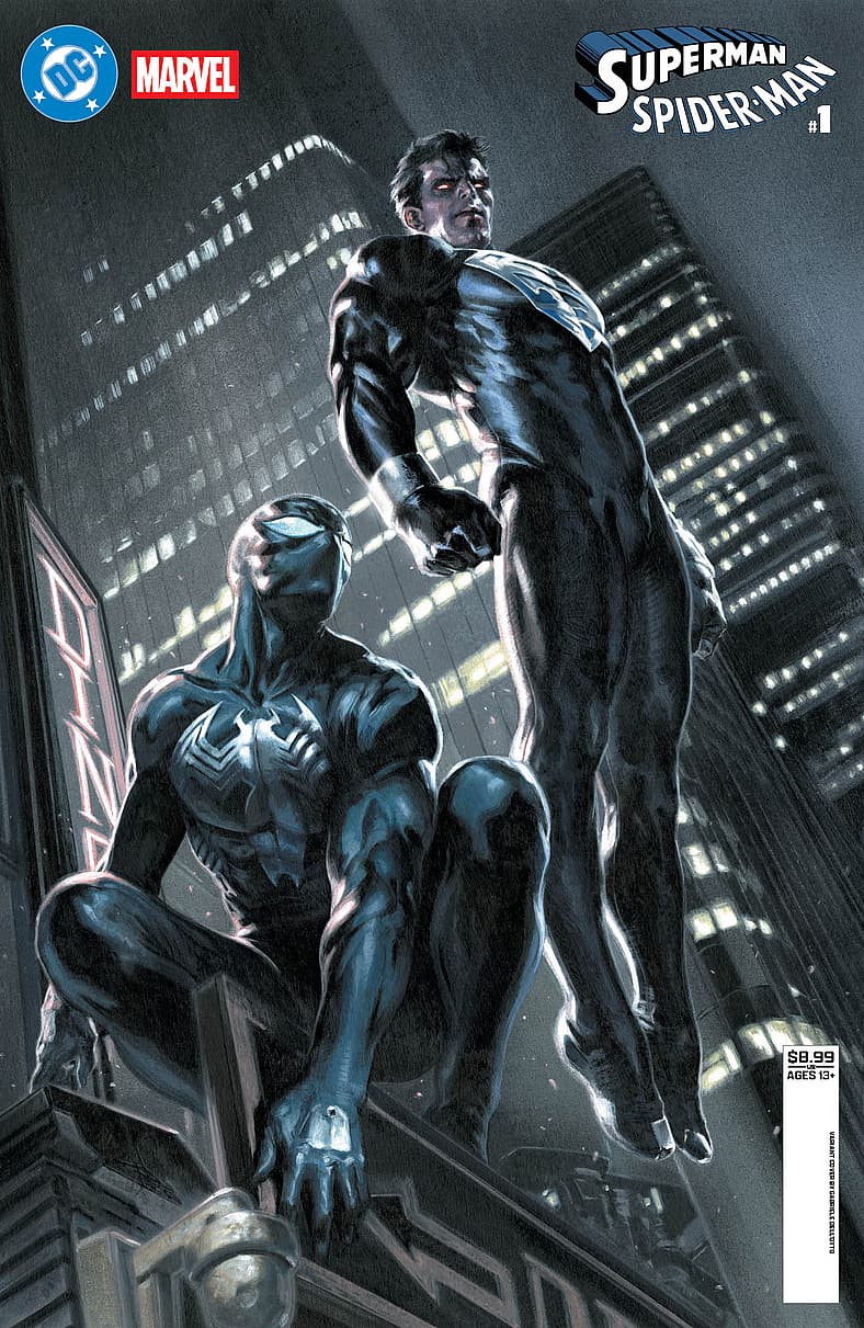 Clark Kent and Peter Parker in black suits on Superman/Spider-Man Vol. 1 #1 (2026), DC/Marvel
