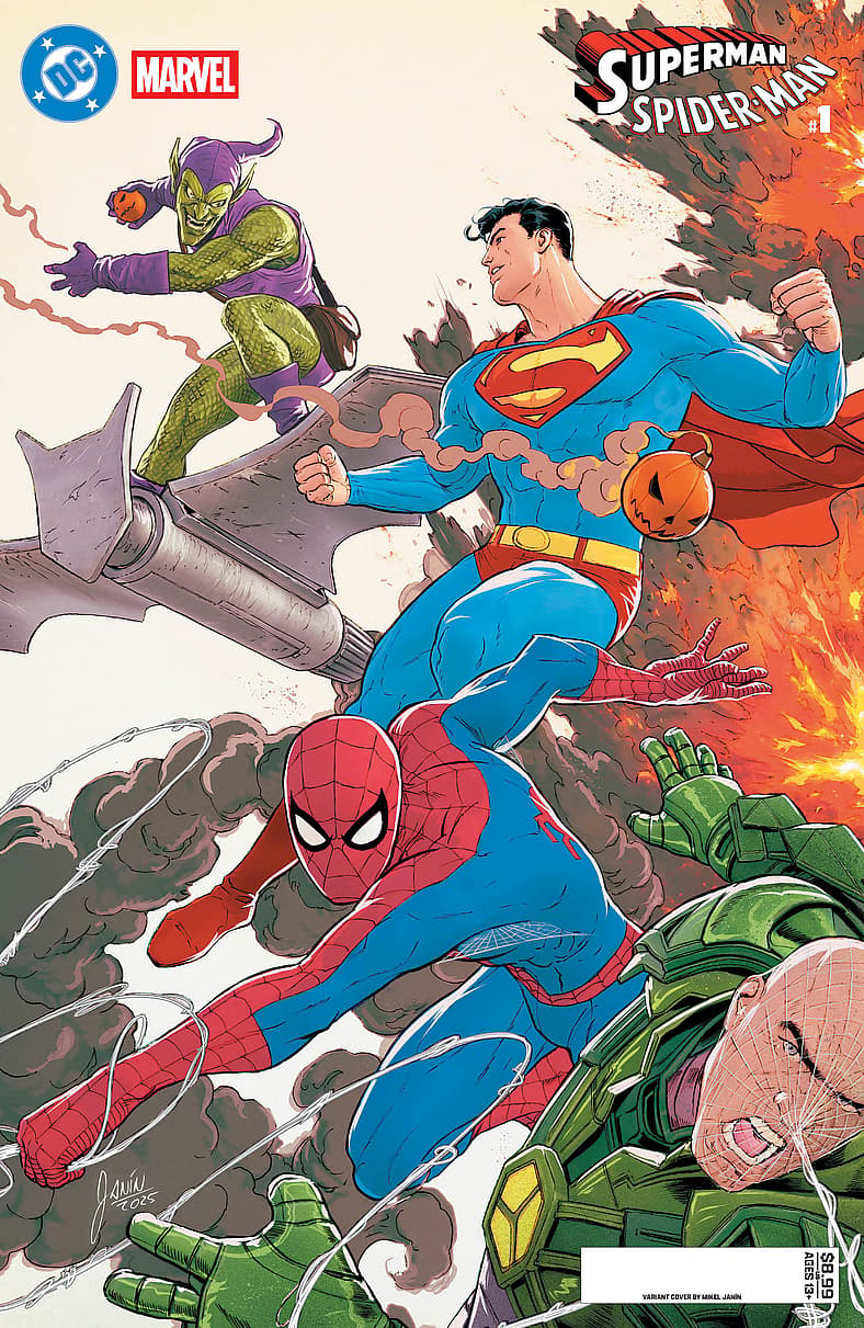 Spidey and Supes face arch-nemeses on Mikel Janin variant cover to Superman/Spider-Man Vol. 1 #1