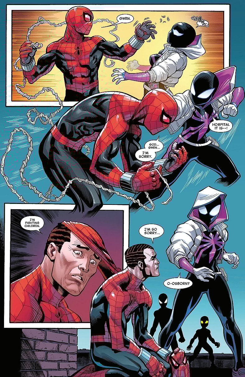 The sight of Gwen Stacy snaps Norman Osborn back to his sense in Amazing Spider-Man Vol. 7 #12 (2025), Marvel Comics. Words by Joe Kelly, art by Ed McGuinness, Cliff Rathburn, Marcio Menyz, and Erick Arciniega.
