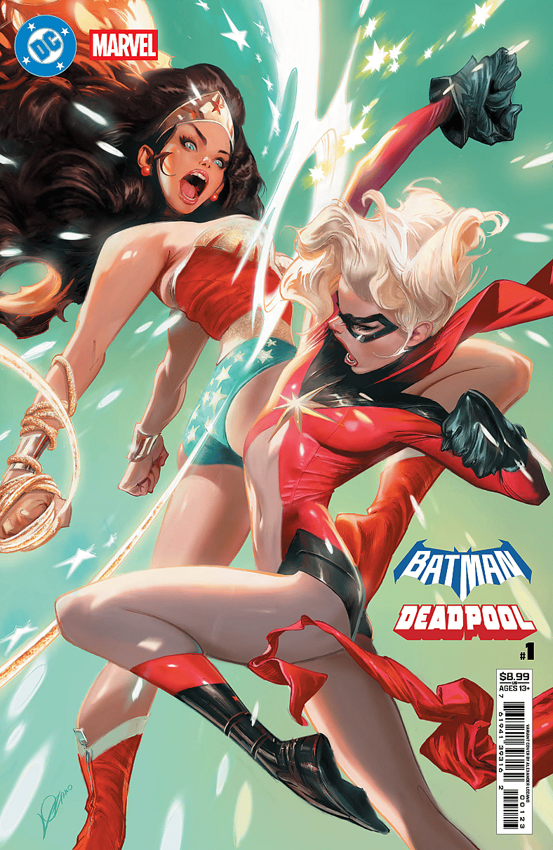Wonder Woman spars with Ms. Marvel on Alexander Lozano's variant cover to Batman/Deadpool Vol. 1 #1 (2025), DC/Marvel Comics