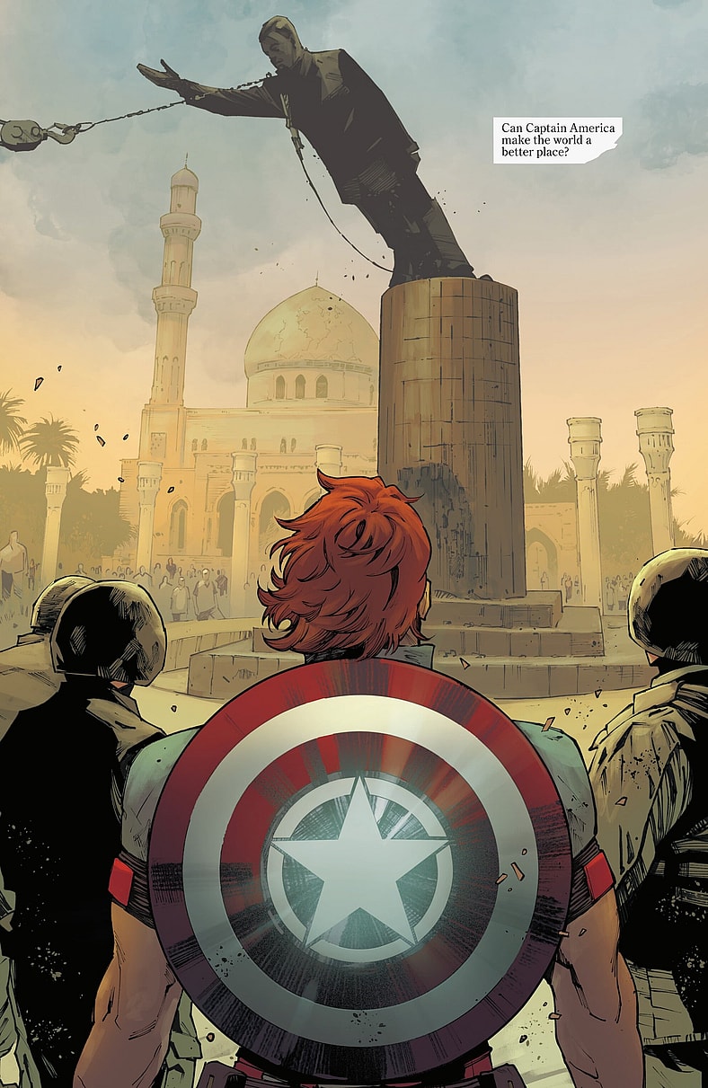 David Colton helps lead the US Invasion of Iraq in Captain America Vol. 12 #1 "Our Secret Wars, Part One" (2025), Marvel Comics. Words by Chip Zdarsky, art by Valerio Schiti, Frank Martin, and Joe Caramagna.