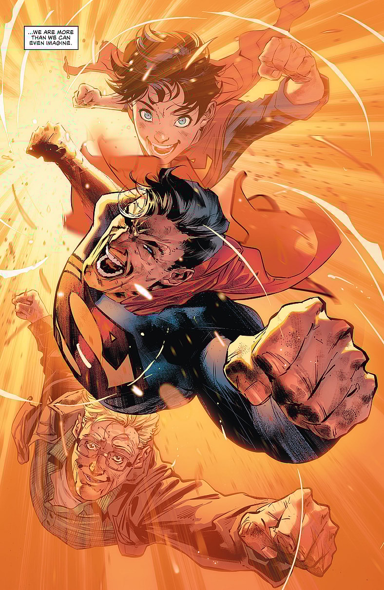 Superman breaks through the Forger's defenses in Justice League Vol. 4 #25 "The Sixth Dimension! Conclusion" (2019), DC. Words by Scott Snyder and Jorge Jiménez, art by Jorge Jiménez, Alejandro Sánchez, and Tom Napolitano.