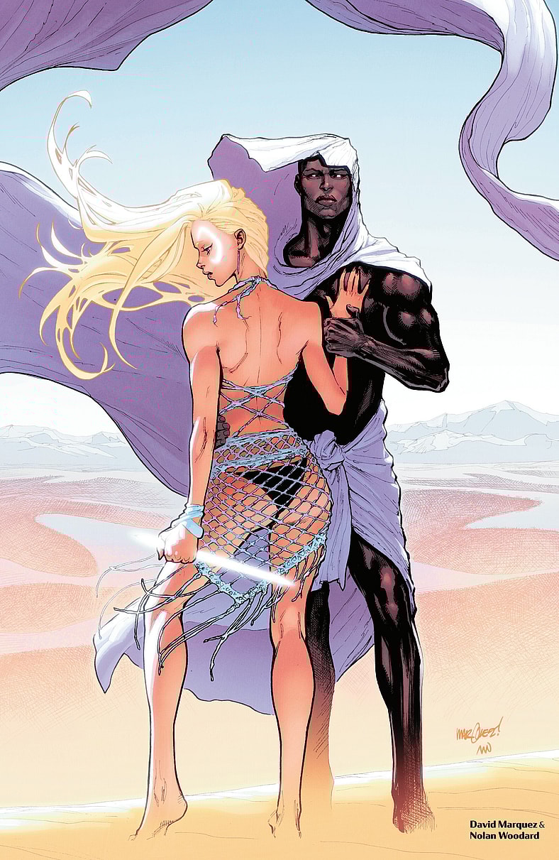 Cloak & Dagger take a desert getaway in Marvel Swimsuit Special: Friends, Foes, & Rivals Vol. 1 #1 (2025), Marvel Comics. Art by David Marquez and Nolan Woodard.