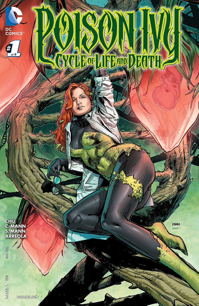 The captivating titular character takes a moment to rest on Clay Mann and Laura Martin's cover to Poison Ivy: Cycle of Life and Death Vol.1 Issue #1 "Cycle of Life and Death Chapter One" (2016), DC Comics