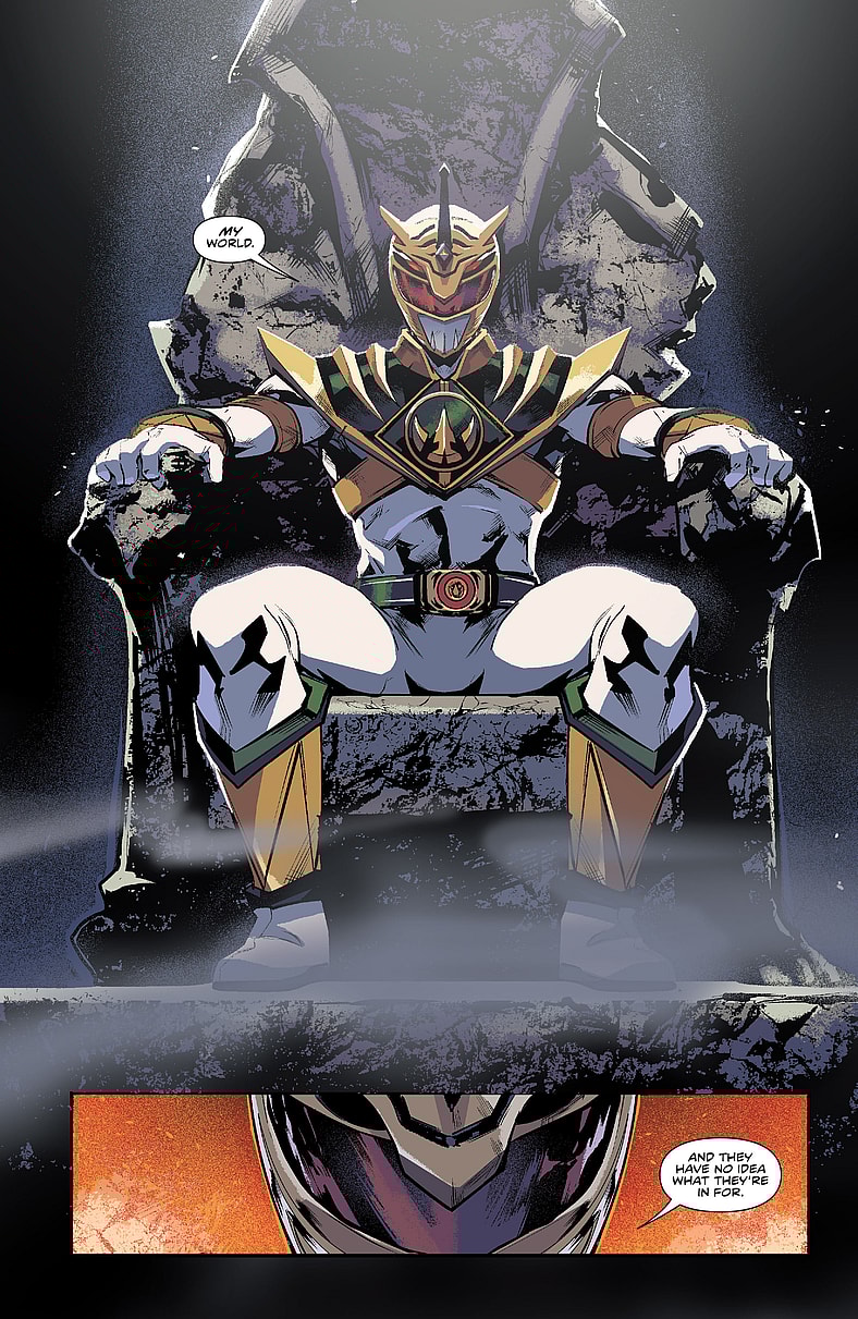 Lord Drakkon makes his debut in Mighty Morphin' Power Rangers Vol. 1 #9 (2016), BOOM! Studios. Words by Kyle Higgins, art by Hendry Prasetya, Matt Herms, and Ed Dukeshire.