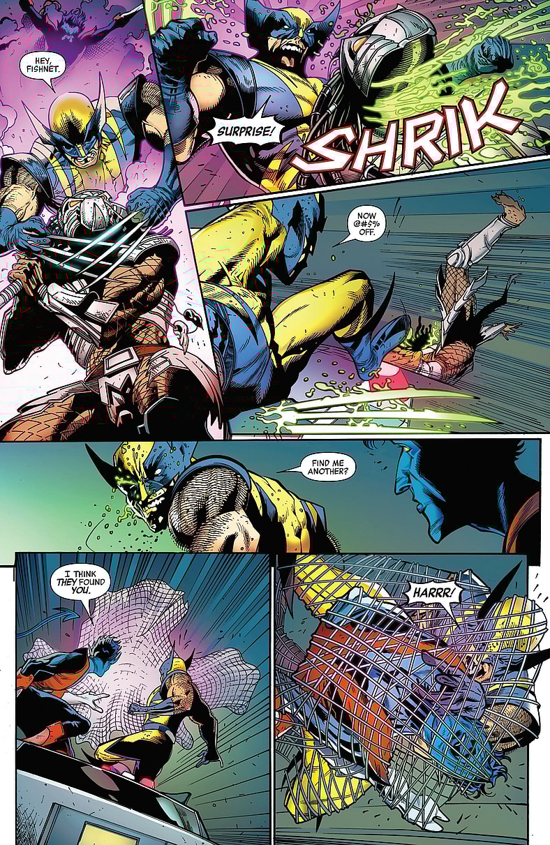 Wolverine and Nightcrawler take down a Yaujta before having the netted-tables turn on them in Predator Kills the Marvel Universe Vol. 1 #4 