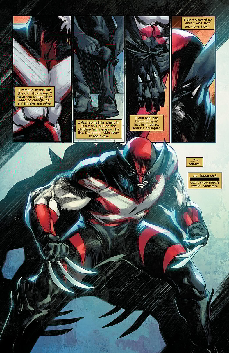 A newly clear-headed Logan readies himself for a fight against the Rasputins in Ultimate Wolverine Vol. 1 #8 (2025), Marvel Comics. Words by Chris Condon, art by Alessandro Cappuccio, Bryan Valenza, and Cory Petit.