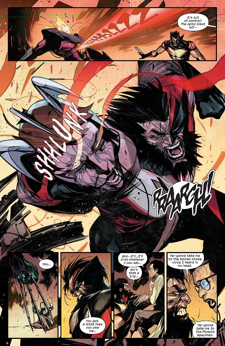 The Winter Soldier tears through the Summers model Sentinel in Ultimate Wolverine Vol. 1 #12 (2025), Marvel Comics. Words by Chris Condon, art by Alessandro Cappuccio, Bryan Valenza, and Cory Petit.
