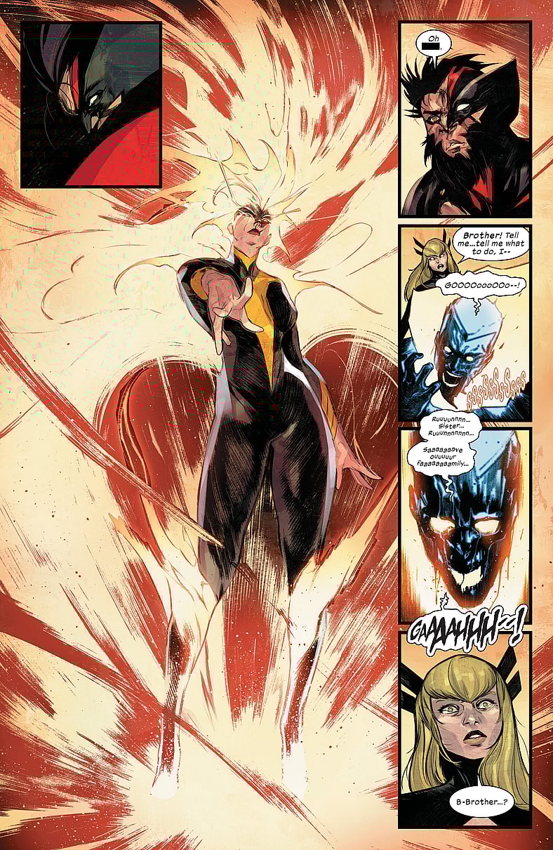 A terrified Colossus meets the full might of the Phoenix in Ultimate Wolverine Vol. 1 #12 (2025), Marvel Comics. Words by Chris Condon, art by Alessandro Cappuccio, Bryan Valenza, and Cory Petit.
