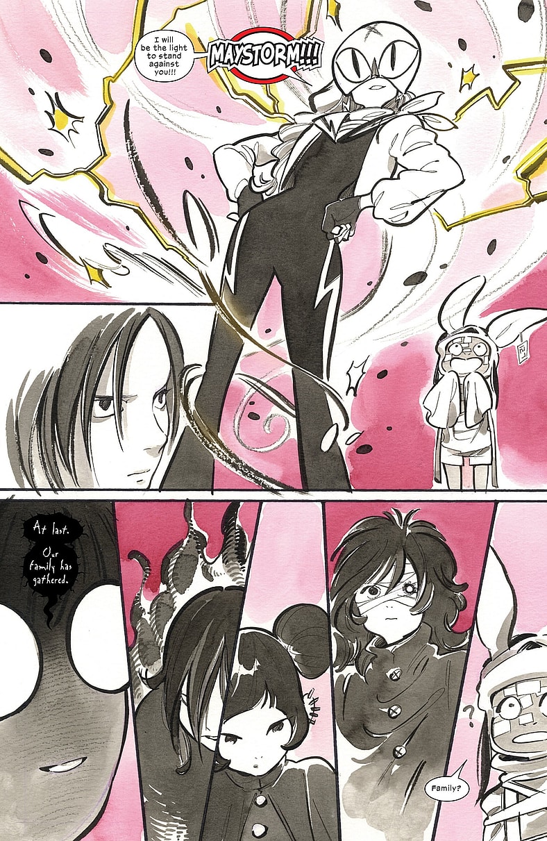 The X-Men assemble for the first time against the Shadow King in Ultimate X-Men Vol. 2 #14 (2024), Marvel Comics. Words and art by Peach Momoko.