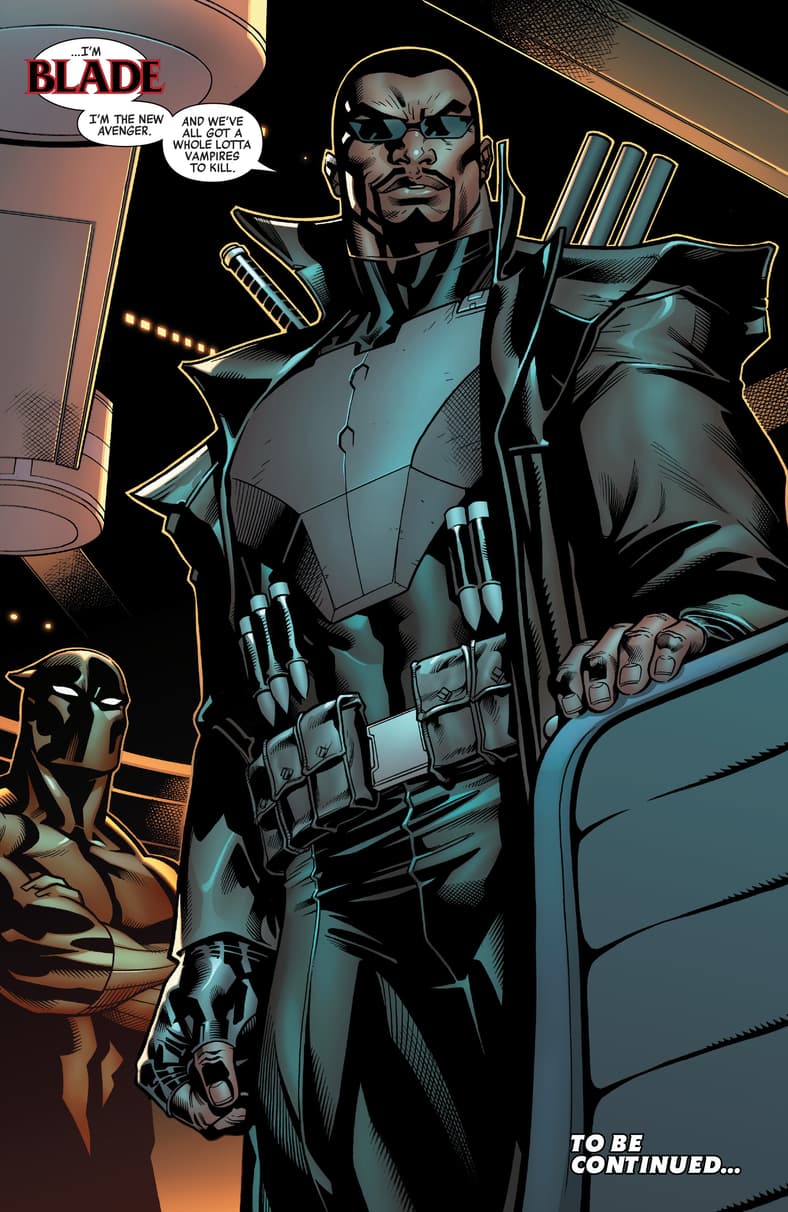Blade joins the ranks of Earth's Mightiest Heroes in Avengers Vol. 8 #12 "The Agents of Wakanda" (2019), Marvel Comics. Words by Jason Aaron, art by Ed McGuinness, Cory SMith, Mark Morales, Karl Kesel, Scott Hanna, Erick Arciniega, and Cory Petit.