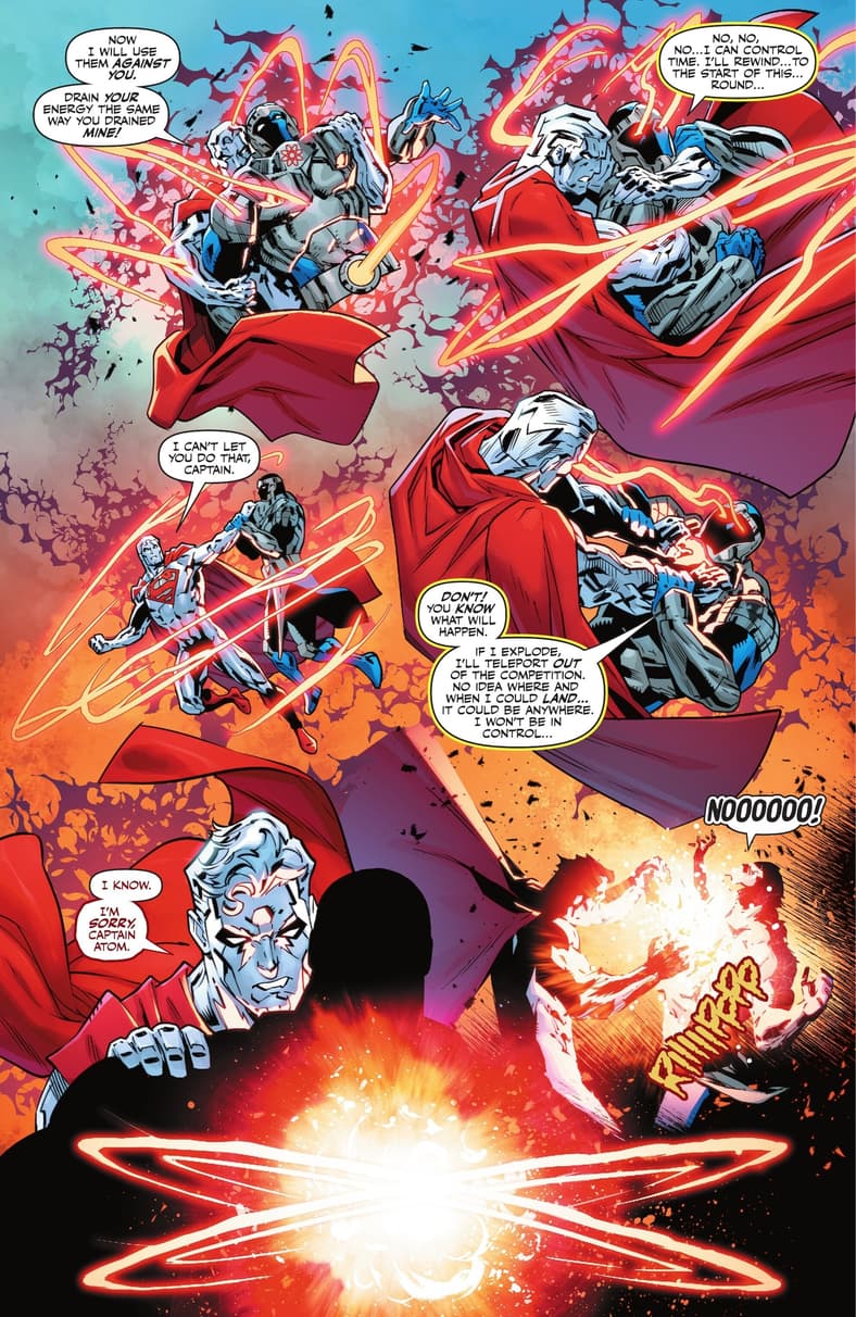 Superman forcefully ejects Captain Atom from the Omega Heart Tournament in DC K.O.: Superman vs. Captain Atom Vol. 1 #1 (2025), DC. Words by Joshua Williamson, art by Sean Ikaakse, Patricia Mulvihill, and Dave Sharpe.