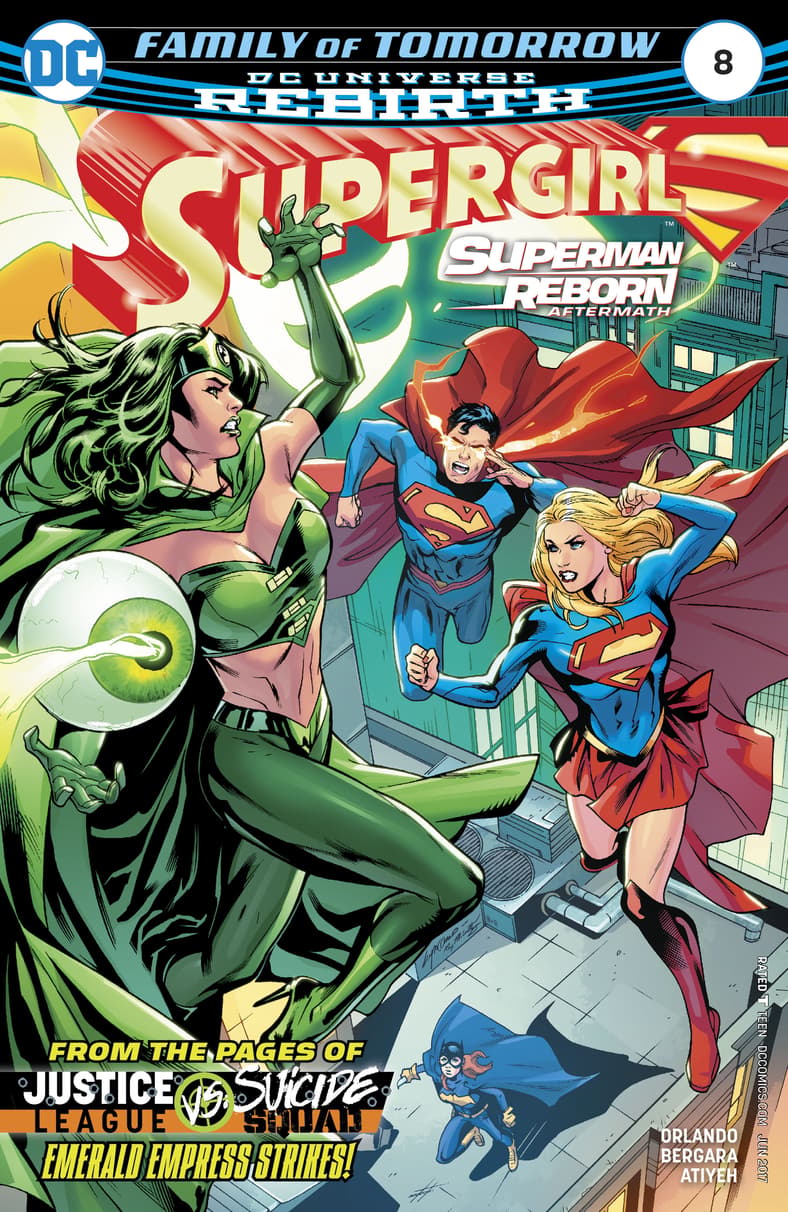 Superman and Supergirl face off against Enchantress in Supergirl Vol.7 #8 "Superman Reborn Aftermath: Family of Tomorrow" (2017), DC Comics. Words by Steve Orlando. Art by Matias Bergara and Michael Atiyeh.