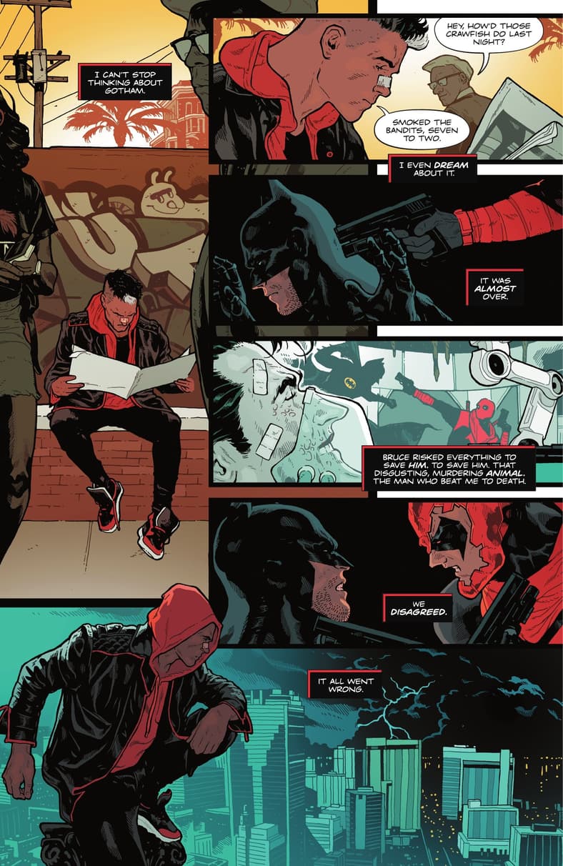 Jason Todd reflects on his life thus far in Red Hood Vol. 2 #1 (2025), DC. Words by Gretchen Felker-Martin, art by Jeff Spokes.