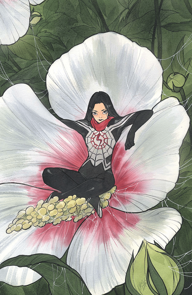 Cindy Moon rests on Peach Momoko variant cover, Silk Vol. 5 #1 (2023), Marvel Comics