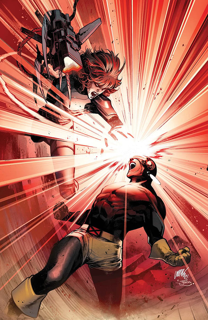 Cyclops takes on Moira X on cover to Fall of the House of X Vol. 1 #4 "The Turn" (2024)