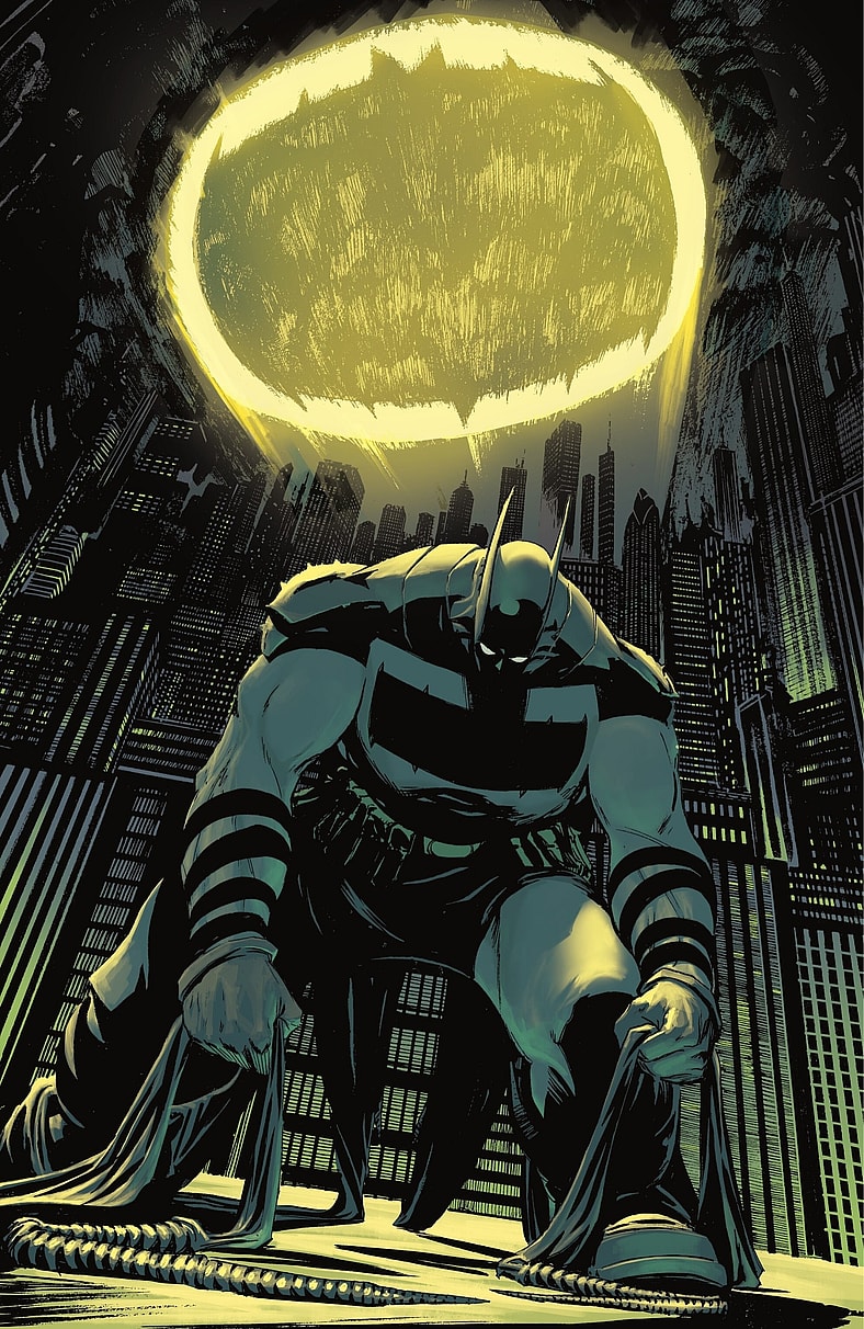 The Dark Knight rises in Absolute Batman Vol. 1 #5 "The Zoo, Part Five" (2024), DC. Words by Scott Snyder, art by Nick Dragotta, Frank Martin, and Clayton Cowles.