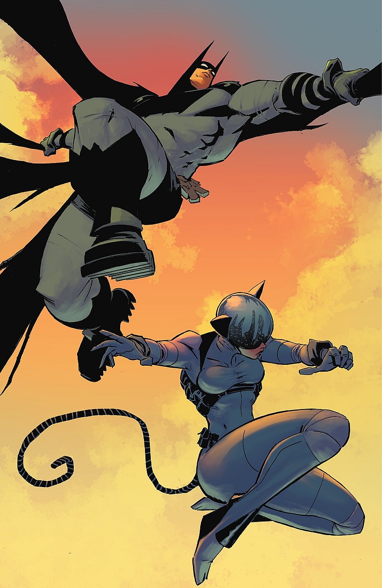 Bruce and Selina rush to confront the Red Hood Gang in Absolute Batman Vol. 1 #13 "Abomination, Part Five" (2025), DC. Words by Scott Snyder, art by Nick Dragotta, Frank Martin, and Clayton Cowles.