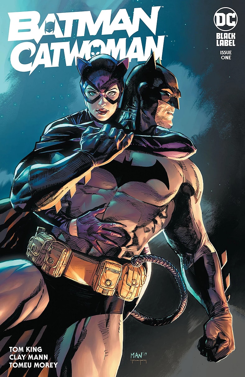 Catwoman holding Batman in a romantic choke hold on Clay Man and Tomeu Morey's cover to Batman/Catwoman Vol.1 Issue #1 "The Bat & The Cat, Chapter 1: Silent Night" (2021), DC Comics