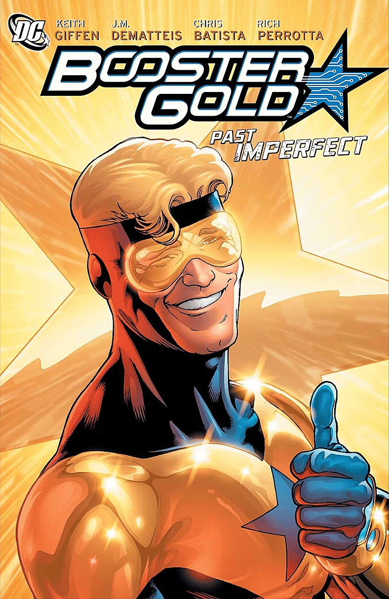 Booster Gold gives a shining thumbs up on Kevin Maguire's cover to Booster Gold Vol.2 Issue #32 "Tense Future!" (2010), DC Comics