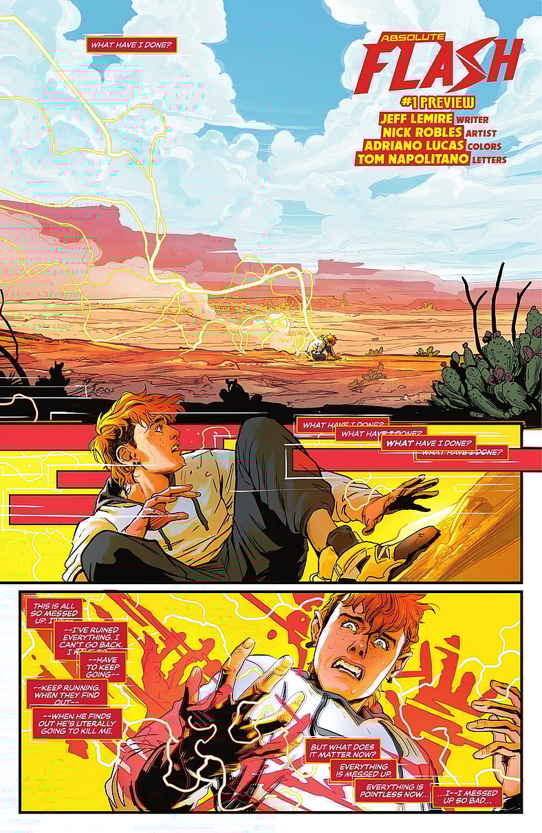Wally West taps into the Speed Force in Absolute Flash Vol. 1 #1 (2025), DC. Words by Jeff Lemire, art by Nick Robles, Adriano Lucas, and Tom Napolitano.