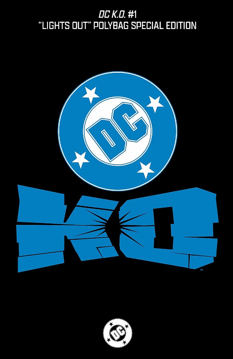 The outer polybag encasing 'Lights Out' blind bag editions of D.C. KO Vol. 1 #1 (2025), DC