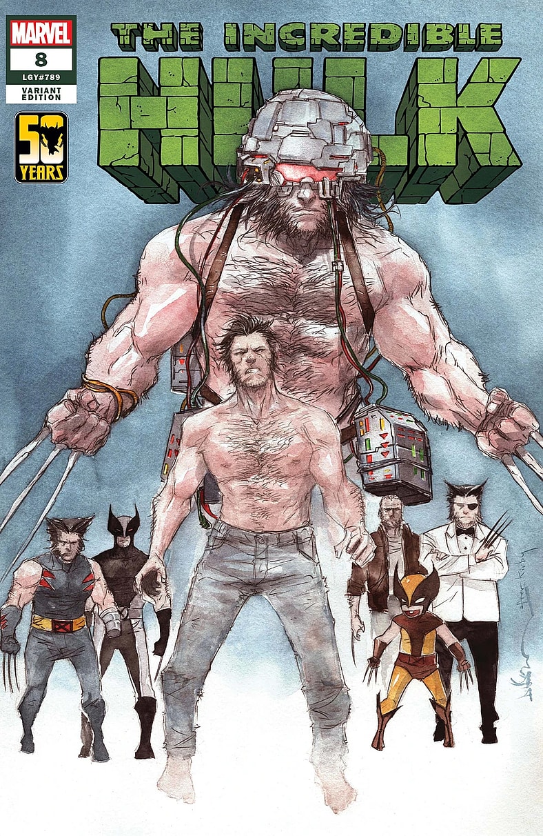Logan takes a trip down memory lane on Dustin Nguyen's Wolverine 50th Anniversary variant cover to Incredible Hulk Vol. 4 #8 (2024), Marvel Comics