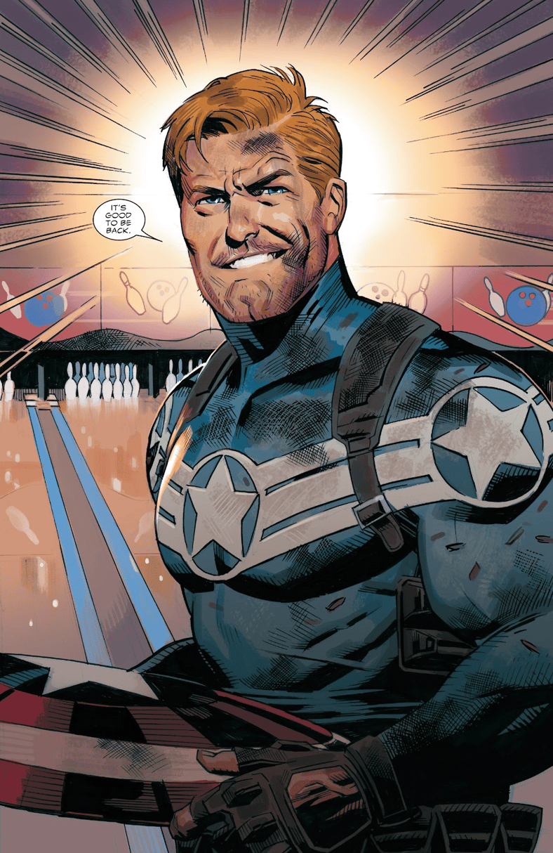 Steve Rogers is 'Old Man Rogers' no more in Captain America: Sam Wilson Vol. 7 #2 (2016), Marvel Comics. Words by Nick Spoencer, art by Ángel Unzueta, Daniel Acuña, Matt Yackey, and Joe Caramagna.